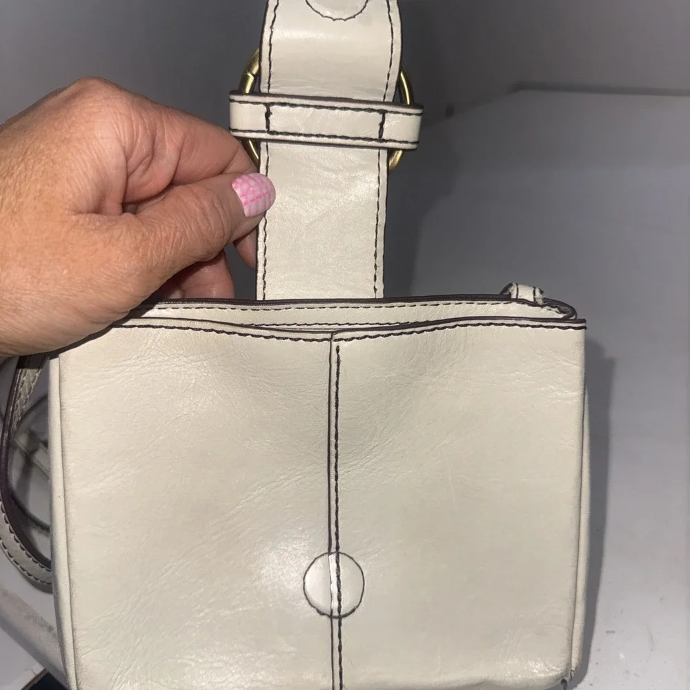 HOBO Mini Elan White Leather Small Minimalist Boho Western Crossbody Bag Purse